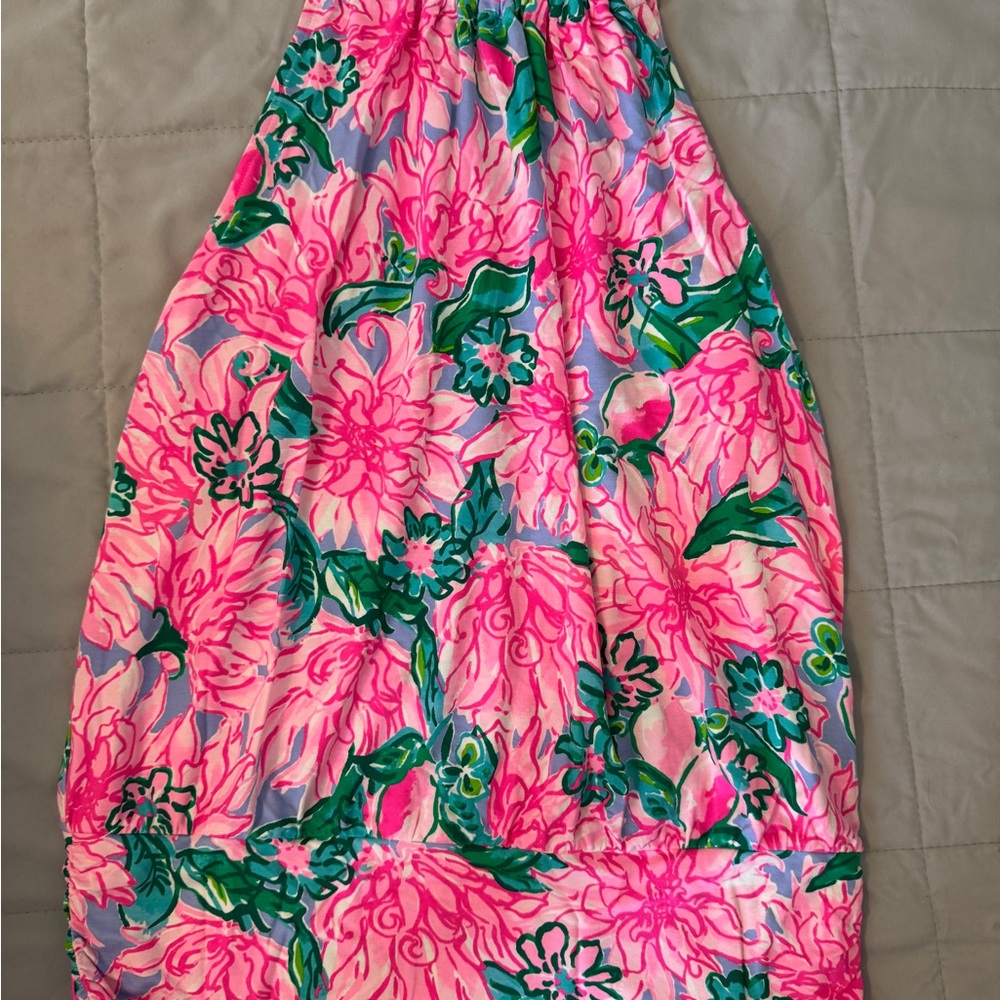 Lilly Pulitzer Pink and Green Floral Blouse with Gold Chain